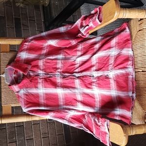 Lee Dungarees, red/white/black, plaid button down, long sleeve shirt, size L